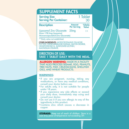 Organic Nation Liposomal Zinc Gluconate-30Serv.-30Tablets