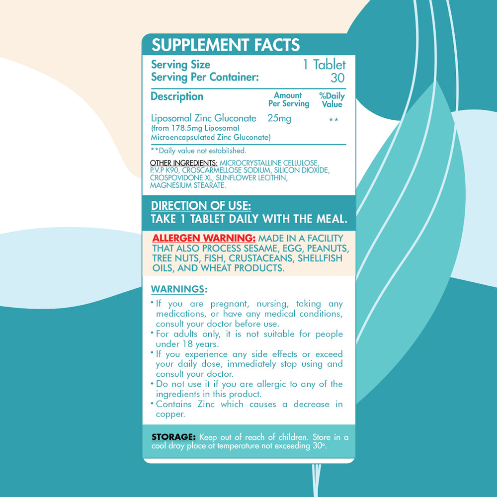 Organic Nation Liposomal Zinc Gluconate-30Serv.-30Tablets